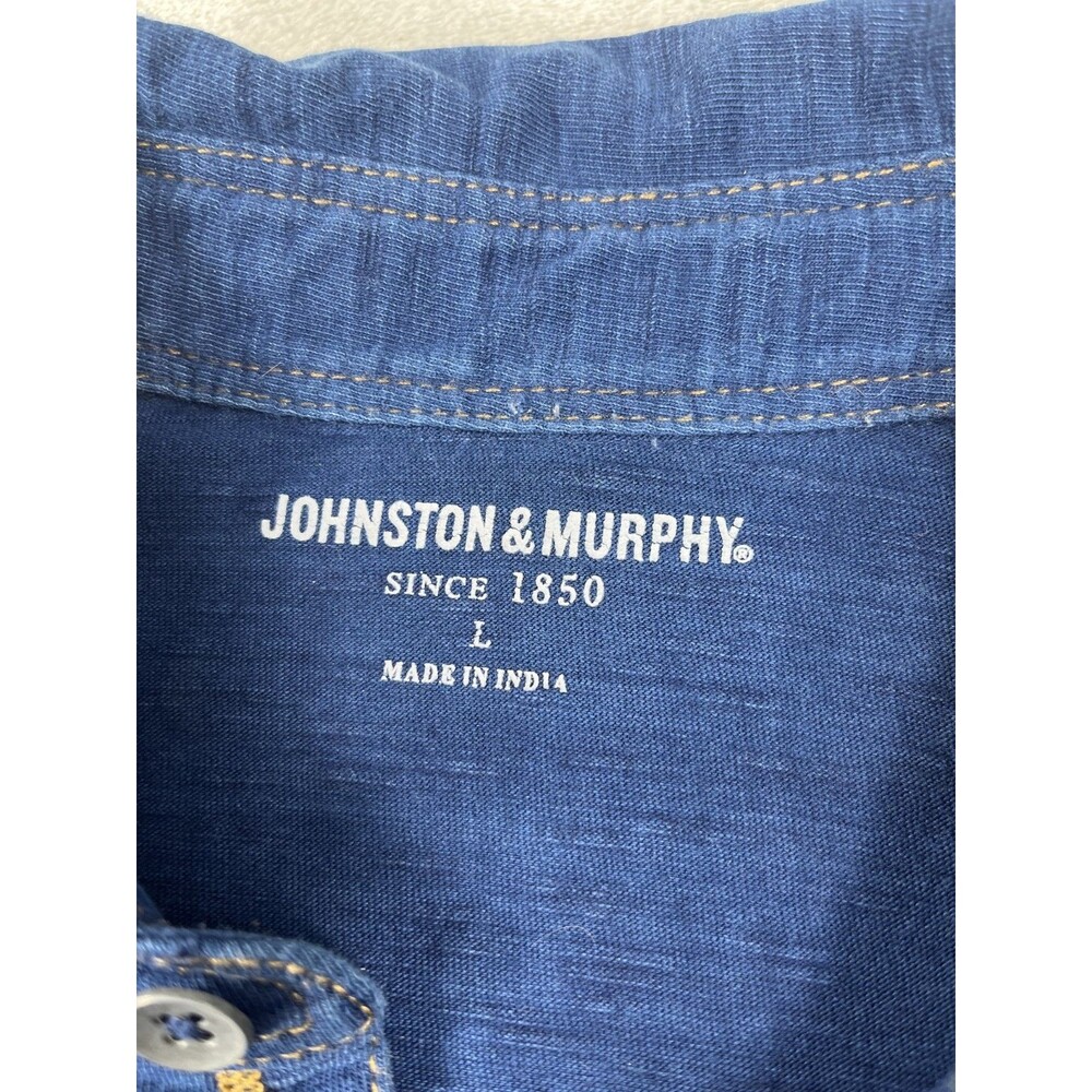 Johnston & Murphy Mens Slub Polo Shirt Blue 100% Cotton Orange Stitch Large - Picture 4 of 8